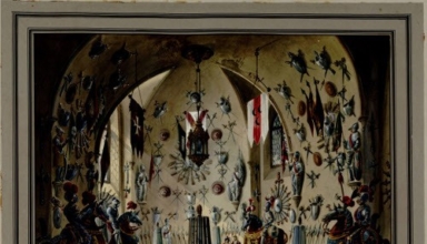 Alessandro Sanquirico - Sala d'arme di Alessandro Sanquirico da lui medesimo disegnata dal vero, 1833 - Disegno, acquarello e tempera - (C) Torino, Biblioteca Reale
